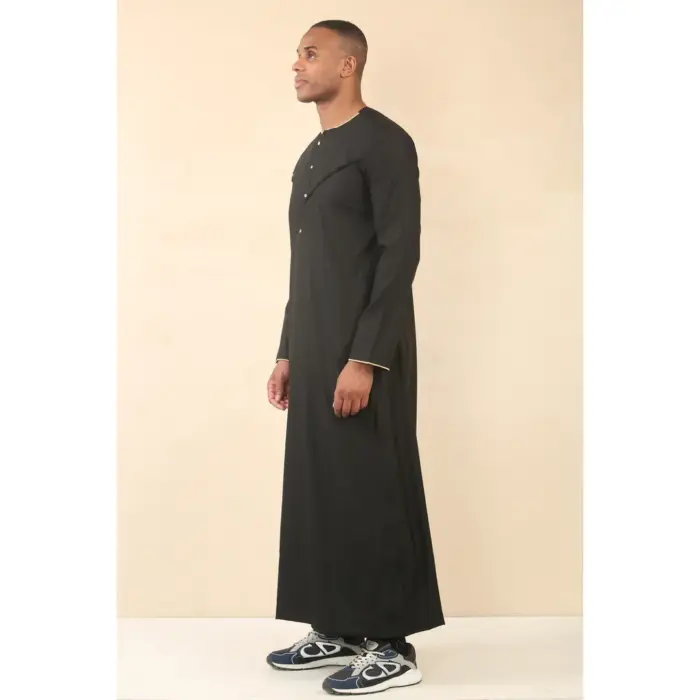 Men's Thobe Emirati Omani Jubba Islamic Clothing Muslim Kaftan Eid Robe Arab Gold Embroidery - Image 4