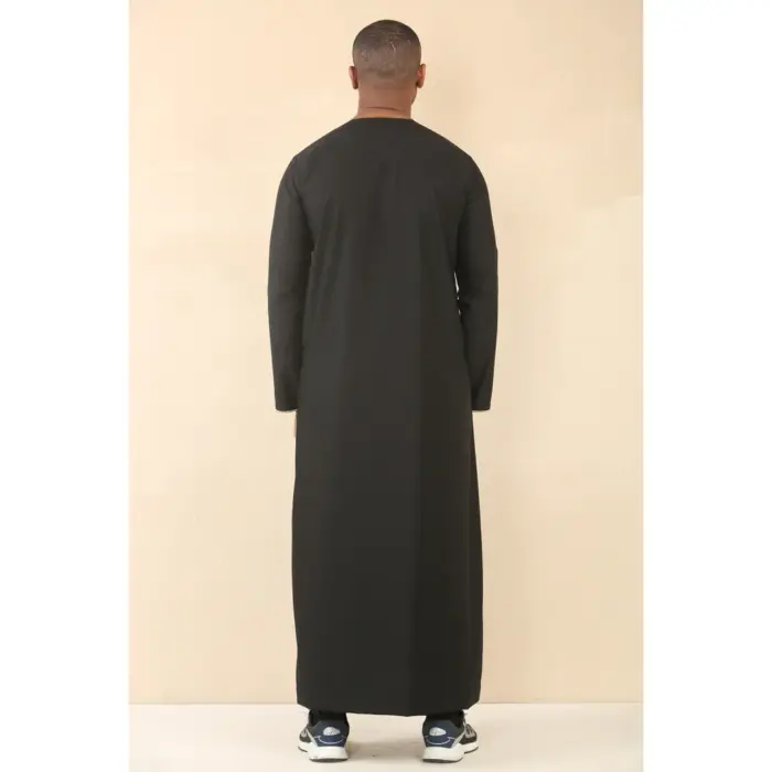 Men's Thobe Emirati Omani Jubba Islamic Clothing Muslim Kaftan Eid Robe Arab Gold Embroidery - Image 3