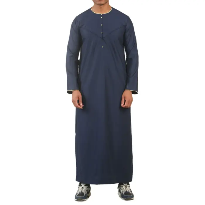 Men's Thobe Emirati Omani Jubba Islamic Clothing Muslim Kaftan Eid Robe Arab Gold Embroidery - Image 8