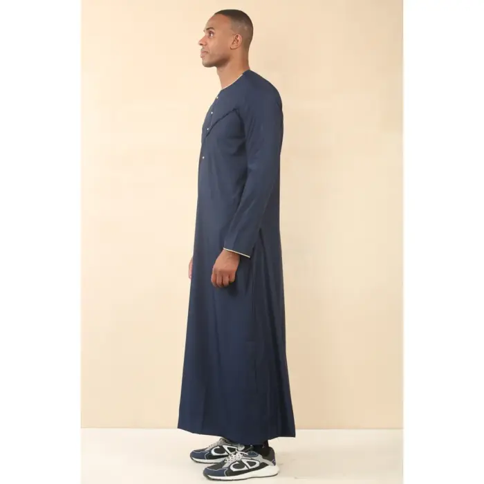 Men's Thobe Emirati Omani Jubba Islamic Clothing Muslim Kaftan Eid Robe Arab Gold Embroidery - Image 10