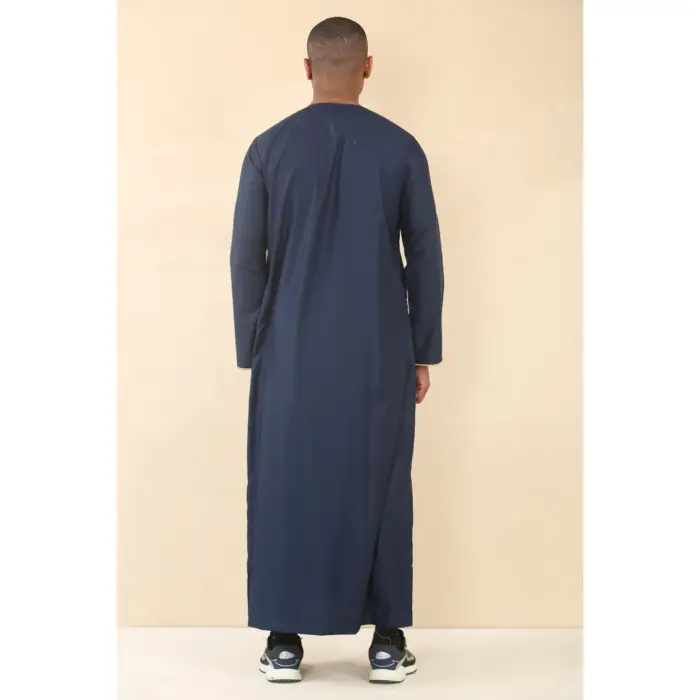 Men's Thobe Emirati Omani Jubba Islamic Clothing Muslim Kaftan Eid Robe Arab Gold Embroidery - Image 9