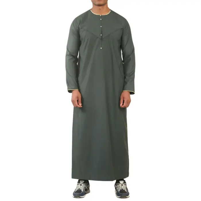 Men's Thobe Emirati Omani Jubba Islamic Clothing Muslim Kaftan Eid Robe Arab Gold Embroidery - Image 15