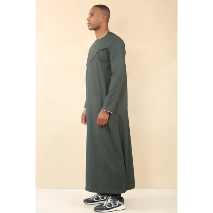 Men's Thobe Emirati Omani Jubba Islamic Clothing Muslim Kaftan Eid Robe Arab Gold Embroidery - Image 17