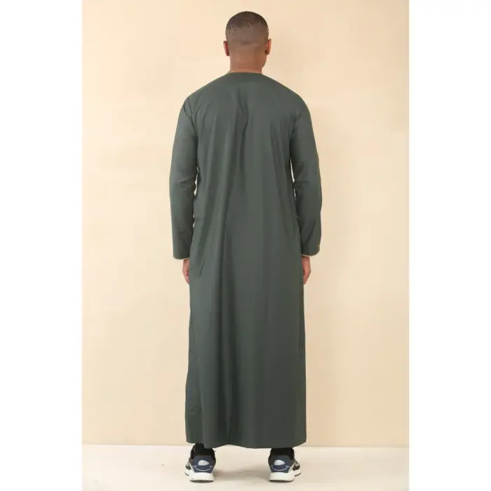 Men's Thobe Emirati Omani Jubba Islamic Clothing Muslim Kaftan Eid Robe Arab Gold Embroidery - Image 16