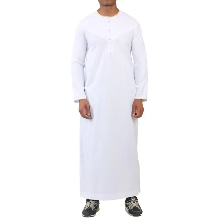 Men's Thobe Emirati Omani Jubba Islamic Clothing Muslim Kaftan Eid Robe Arab Gold Embroidery - Image 22