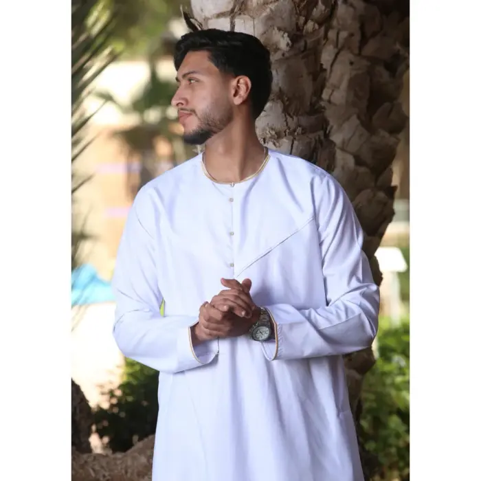 Men's Thobe Emirati Omani Jubba Islamic Clothing Muslim Kaftan Eid Robe Arab Gold Embroidery - Image 27