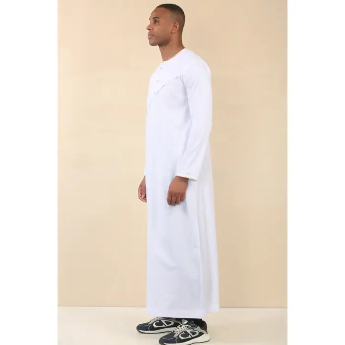 Men's Thobe Emirati Omani Jubba Islamic Clothing Muslim Kaftan Eid Robe Arab Gold Embroidery - Image 24