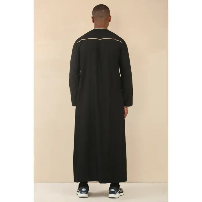 Men's Thobe Emirati Omani Jubba Islamic Clothing Muslim Kaftan Eid Robe Arab Gold Tassel Embroidery - Image 3