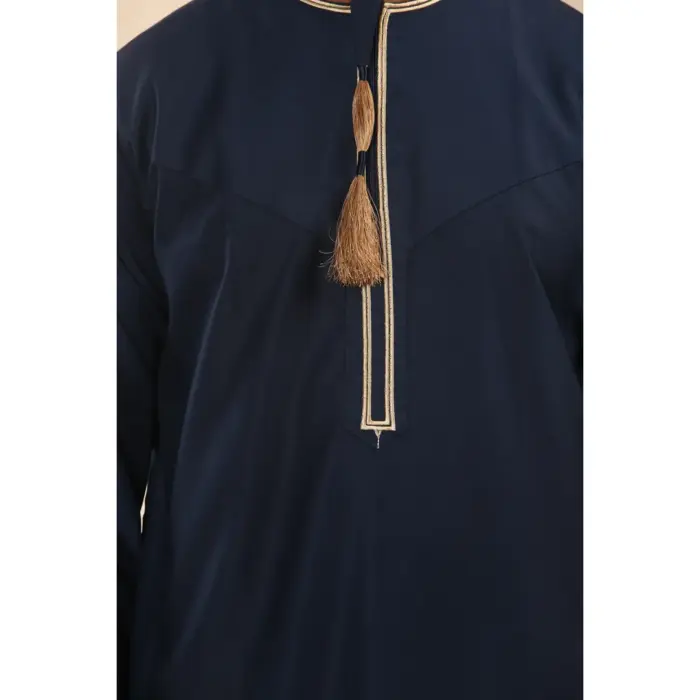 Men's Thobe Emirati Omani Jubba Islamic Clothing Muslim Kaftan Eid Robe Arab Gold Tassel Embroidery - Image 12