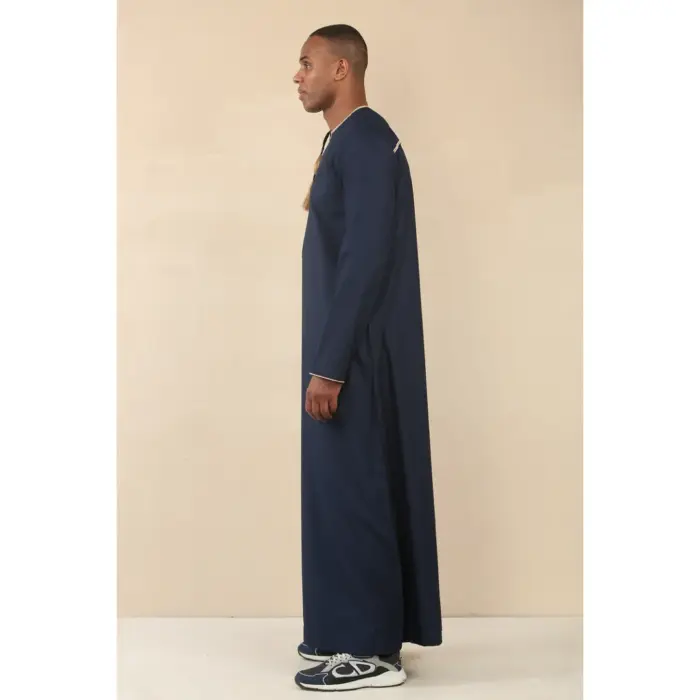 Men's Thobe Emirati Omani Jubba Islamic Clothing Muslim Kaftan Eid Robe Arab Gold Tassel Embroidery - Image 10