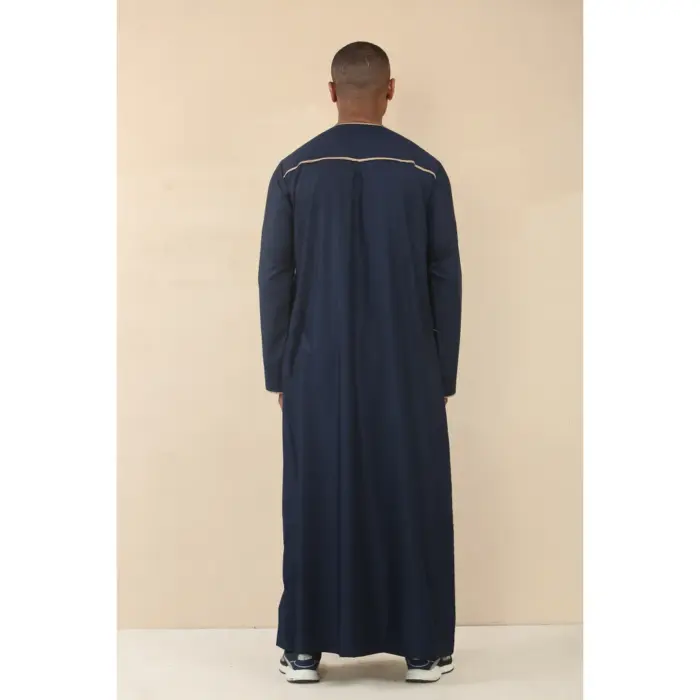Men's Thobe Emirati Omani Jubba Islamic Clothing Muslim Kaftan Eid Robe Arab Gold Tassel Embroidery - Image 9