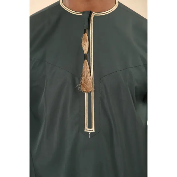 Men's Thobe Emirati Omani Jubba Islamic Clothing Muslim Kaftan Eid Robe Arab Gold Tassel Embroidery - Image 19