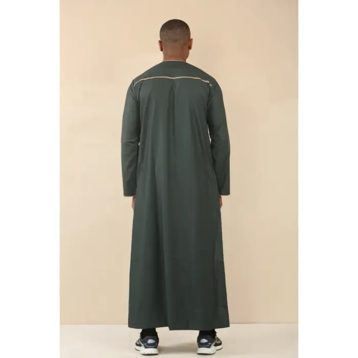 Men's Thobe Emirati Omani Jubba Islamic Clothing Muslim Kaftan Eid Robe Arab Gold Tassel Embroidery - Image 16