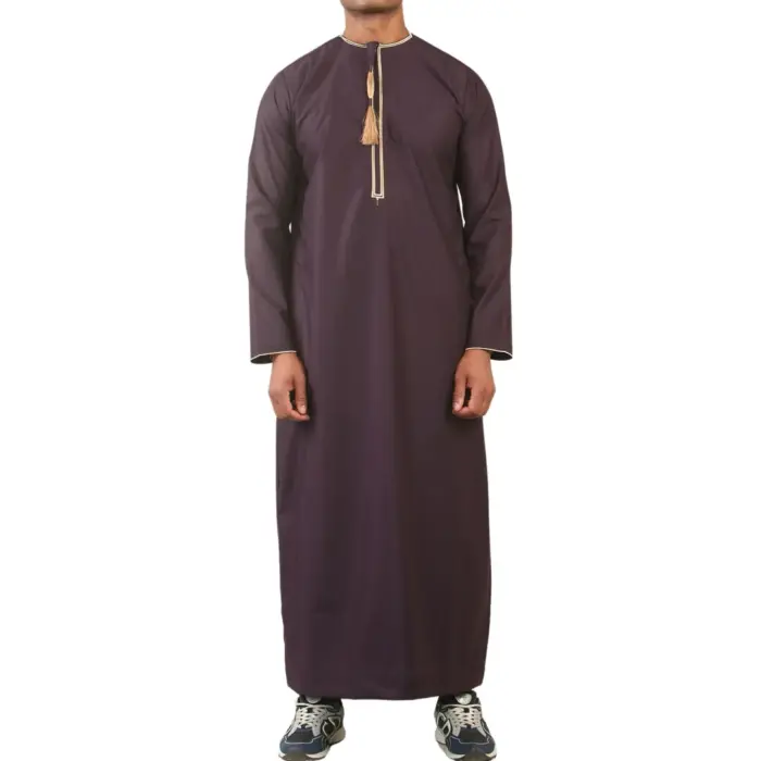 Men's Thobe Emirati Omani Jubba Islamic Clothing Muslim Kaftan Eid Robe Arab Gold Tassel Embroidery - Image 22