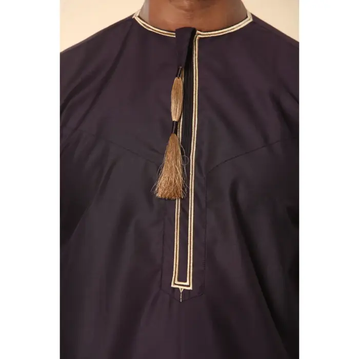 Men's Thobe Emirati Omani Jubba Islamic Clothing Muslim Kaftan Eid Robe Arab Gold Tassel Embroidery - Image 26