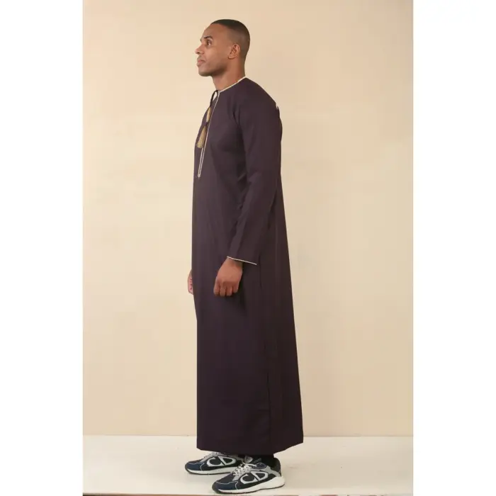 Men's Thobe Emirati Omani Jubba Islamic Clothing Muslim Kaftan Eid Robe Arab Gold Tassel Embroidery - Image 24