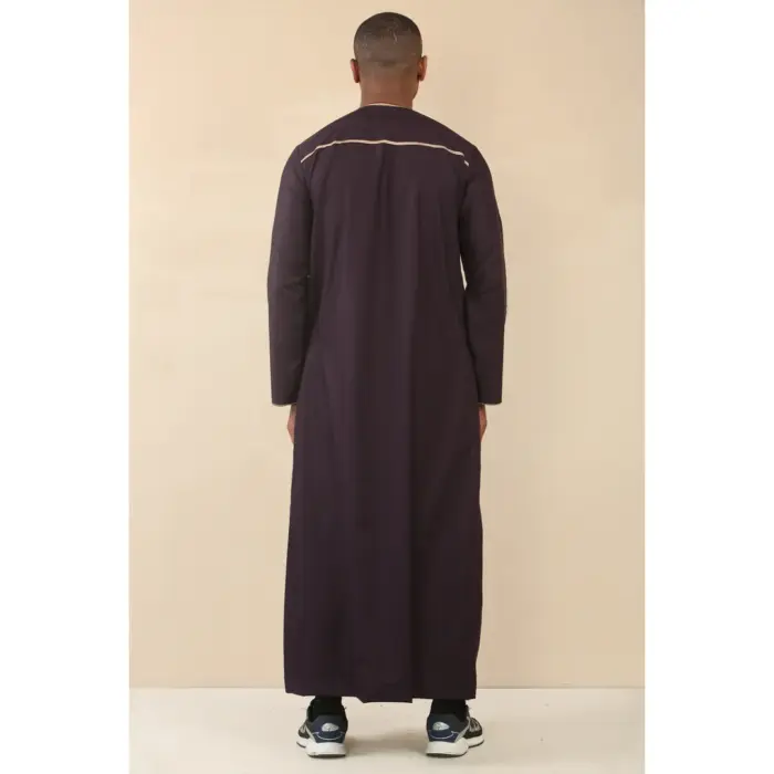 Men's Thobe Emirati Omani Jubba Islamic Clothing Muslim Kaftan Eid Robe Arab Gold Tassel Embroidery - Image 23