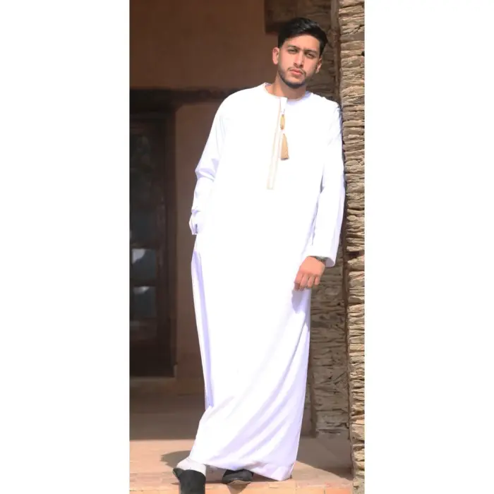 Men's Thobe Emirati Omani Jubba Islamic Clothing Muslim Kaftan Eid Robe Arab Gold Tassel Embroidery - Image 35