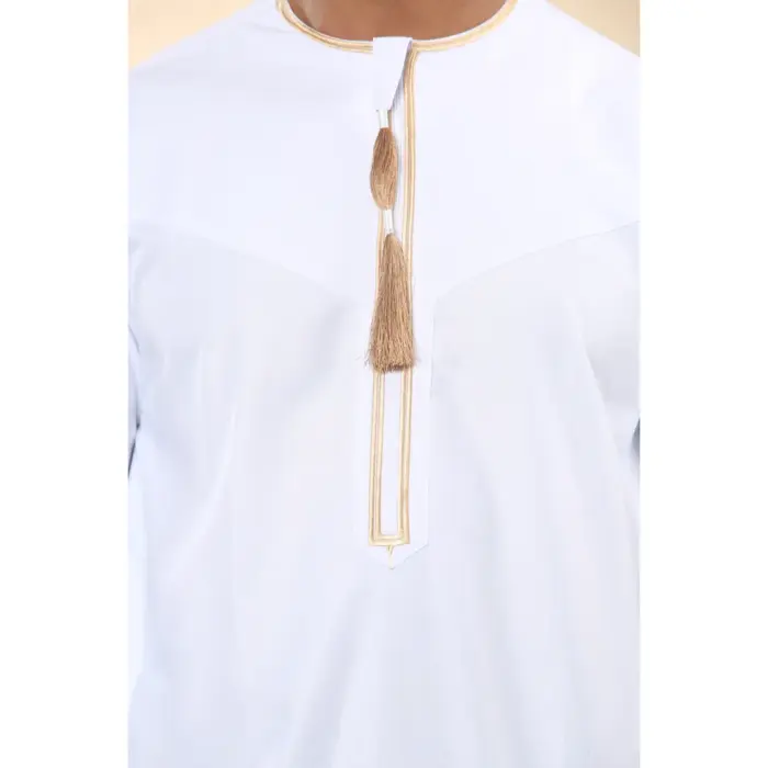 Men's Thobe Emirati Omani Jubba Islamic Clothing Muslim Kaftan Eid Robe Arab Gold Tassel Embroidery - Image 33