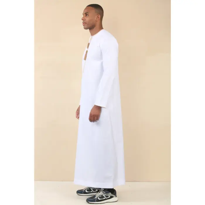 Men's Thobe Emirati Omani Jubba Islamic Clothing Muslim Kaftan Eid Robe Arab Gold Tassel Embroidery - Image 31