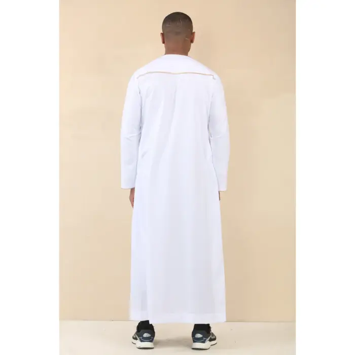 Men's Thobe Emirati Omani Jubba Islamic Clothing Muslim Kaftan Eid Robe Arab Gold Tassel Embroidery - Image 30