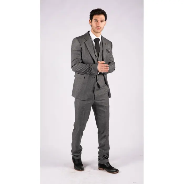 Mens Classic 3 Piece Suit Prince Of Wales Check Grey Tailored Fit Vintage Wedding - Image 4