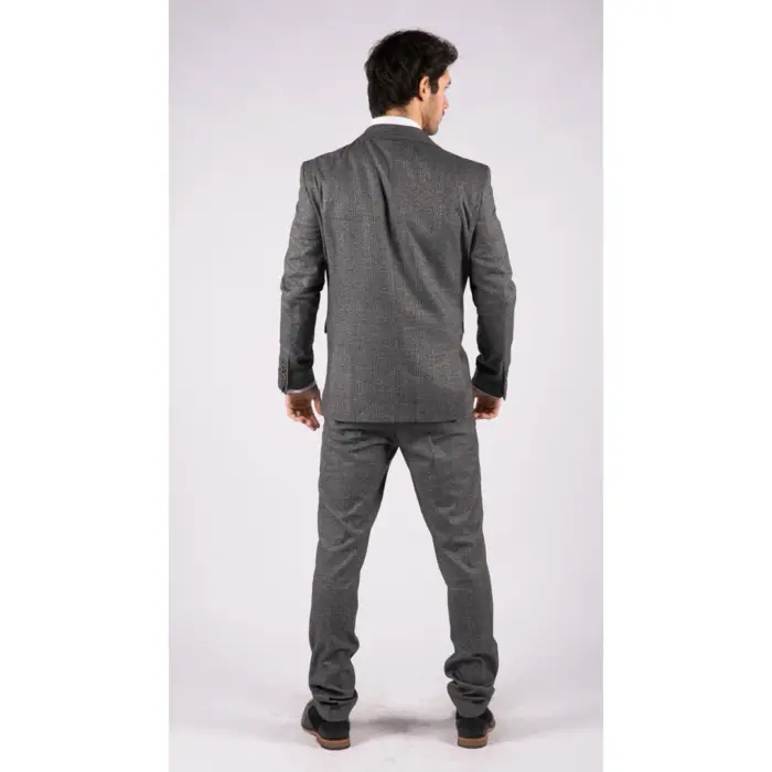 Mens Classic 3 Piece Suit Prince Of Wales Check Grey Tailored Fit Vintage Wedding - Image 8