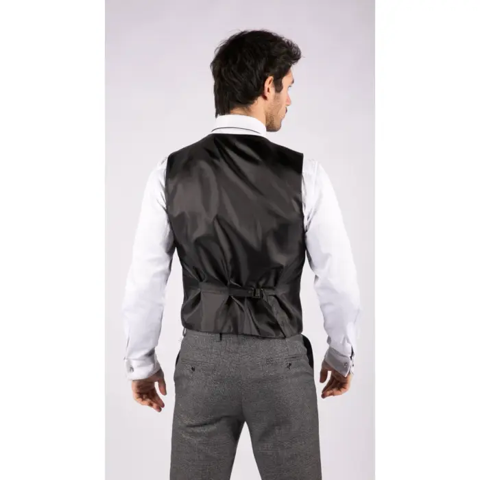 Mens Classic 3 Piece Suit Prince Of Wales Check Grey Tailored Fit Vintage Wedding - Image 7