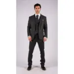 Mens Grey Tweed 3 Piece Suit Blue Check Vintage 1920s Gatsby Blinders Tailored Fit - Image 2