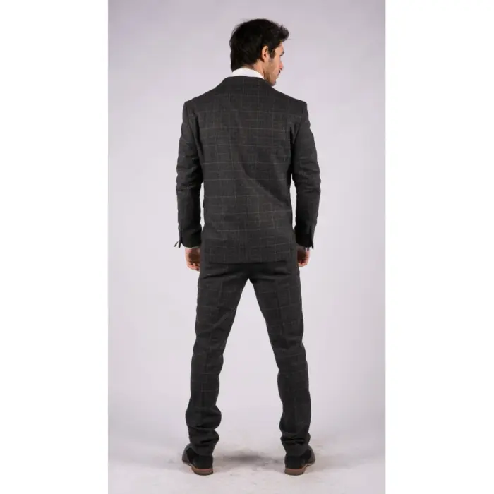 Mens Grey Tweed 3 Piece Suit Blue Check Vintage 1920s Gatsby Blinders Tailored Fit - Image 7