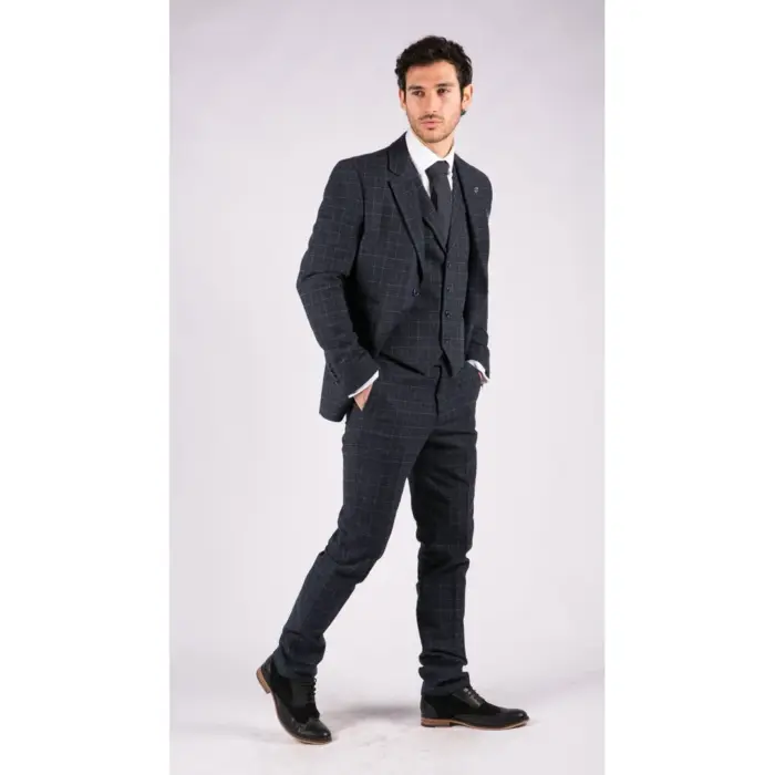 Mens Tweed 3 Piece Suit Blue Check Vintage 1920s Gatsby Blinders Tailored Fit - Image 4