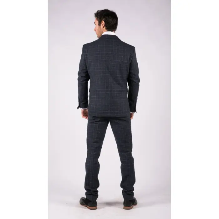 Mens Tweed 3 Piece Suit Blue Check Vintage 1920s Gatsby Blinders Tailored Fit - Image 8