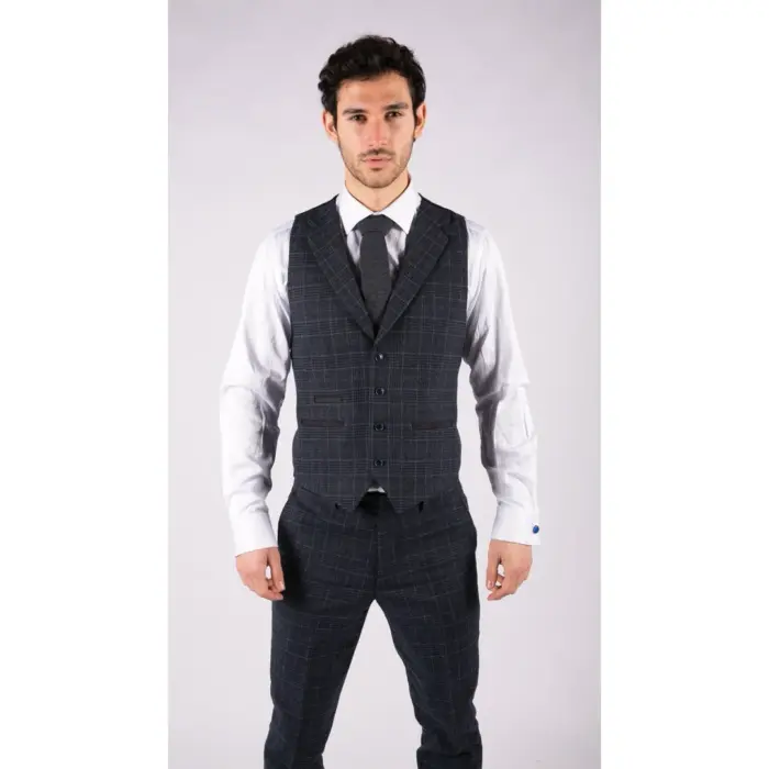 Mens Tweed 3 Piece Suit Blue Check Vintage 1920s Gatsby Blinders Tailored Fit - Image 6