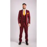Mens Wool 3 Piece Suit Tweed Burgundy Black Tailored Fit Classic - Image 2