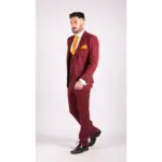 Mens Wool 3 Piece Suit Tweed Burgundy Black Tailored Fit Classic - Image 3