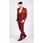 Mens Wool 3 Piece Suit Tweed Burgundy Black Tailored Fit Classic - Image 4