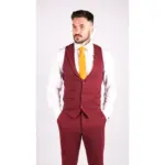 Mens Wool 3 Piece Suit Tweed Burgundy Black Tailored Fit Classic - Image 5
