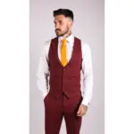 Mens Wool 3 Piece Suit Tweed Burgundy Black Tailored Fit Classic - Image 6