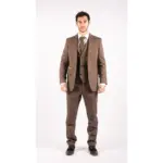 Mens Wool 3 Piece Check Suit Tweed Brown Tailored Fit Blinders Gatsby 1920s - Image 2