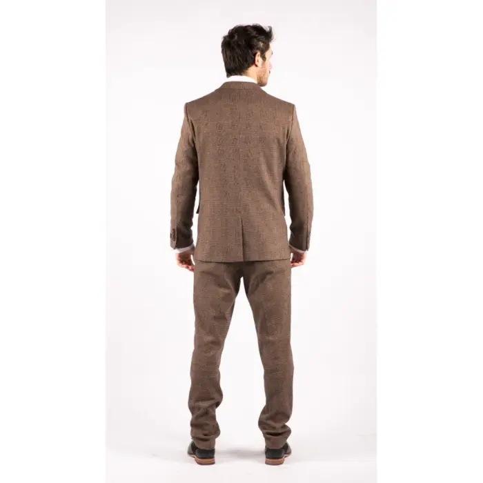 Mens Wool 3 Piece Check Suit Tweed Brown Tailored Fit Blinders Gatsby 1920s - Image 8