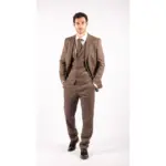 Mens Wool 3 Piece Check Suit Tweed Brown Tailored Fit Blinders Gatsby 1920s - Image 3