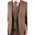 Mens Wool 3 Piece Check Suit Tweed Brown Tailored Fit Blinders Gatsby 1920s - Image 5