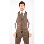 Mens Wool 3 Piece Check Suit Tweed Brown Tailored Fit Blinders Gatsby 1920s - Image 6