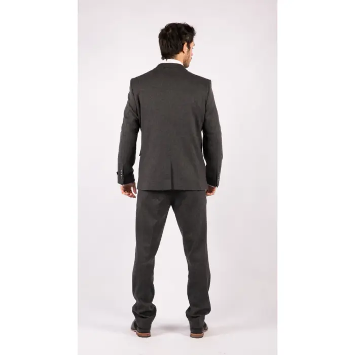 Mens Grey Black 3 Piece Tweed Suit Herringbone Wool Vintage Retro - Image 7