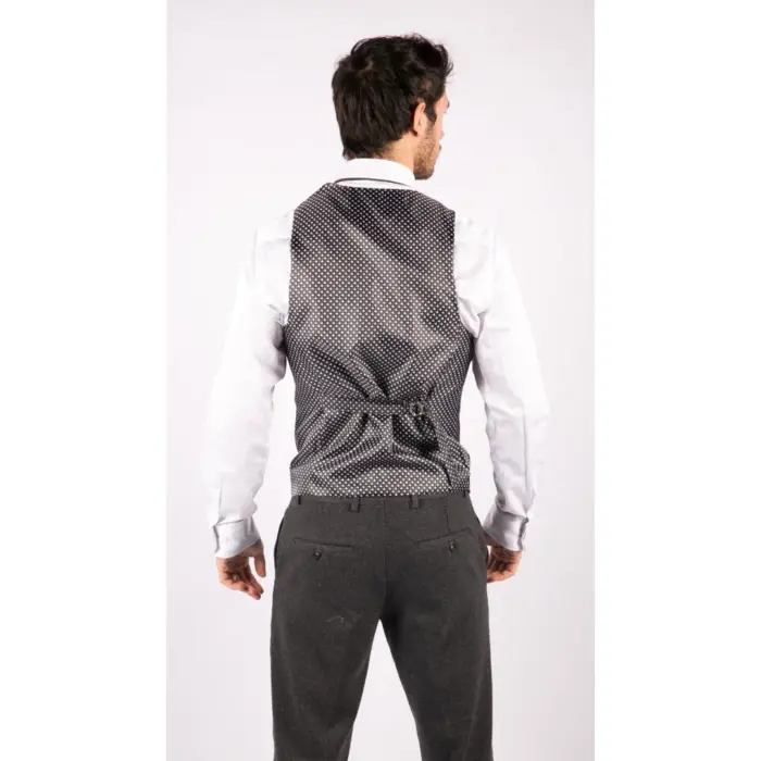 Mens Grey Black 3 Piece Tweed Suit Herringbone Wool Vintage Retro - Image 6