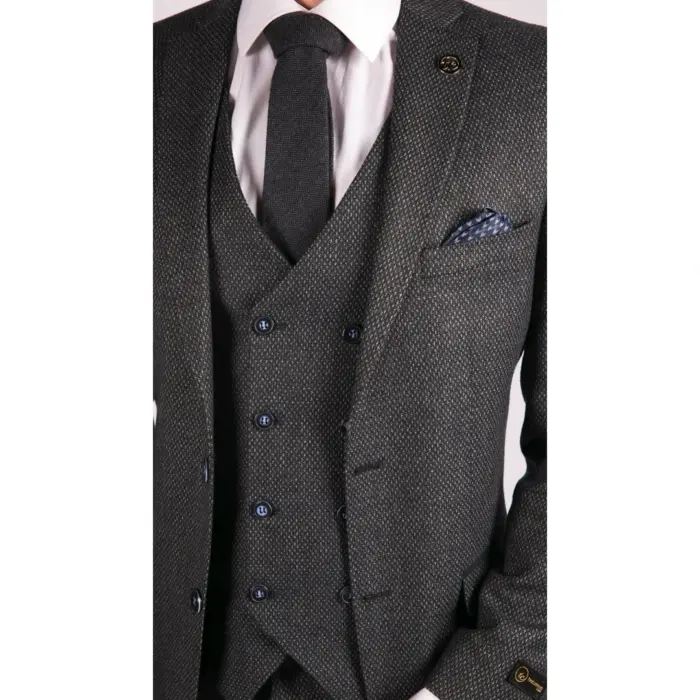 Mens Wool 3 Piece Suit Double Breasted Waistcoat Tweed 1920s - Image 4