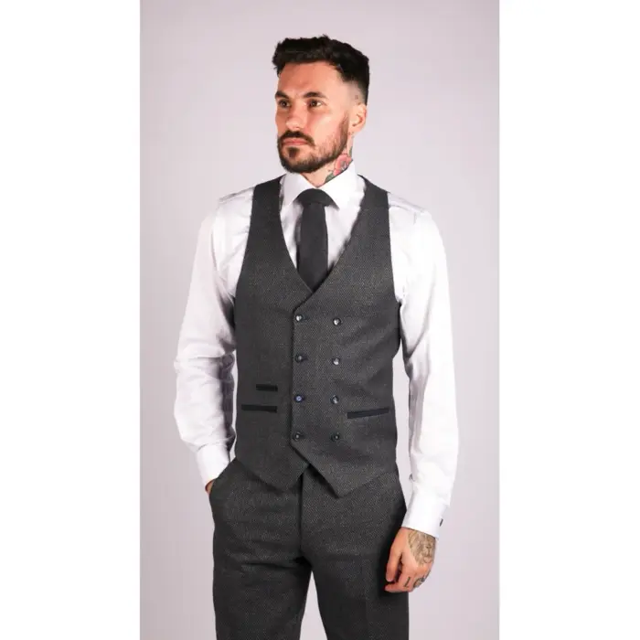 Mens Wool 3 Piece Suit Double Breasted Waistcoat Tweed 1920s - Image 5
