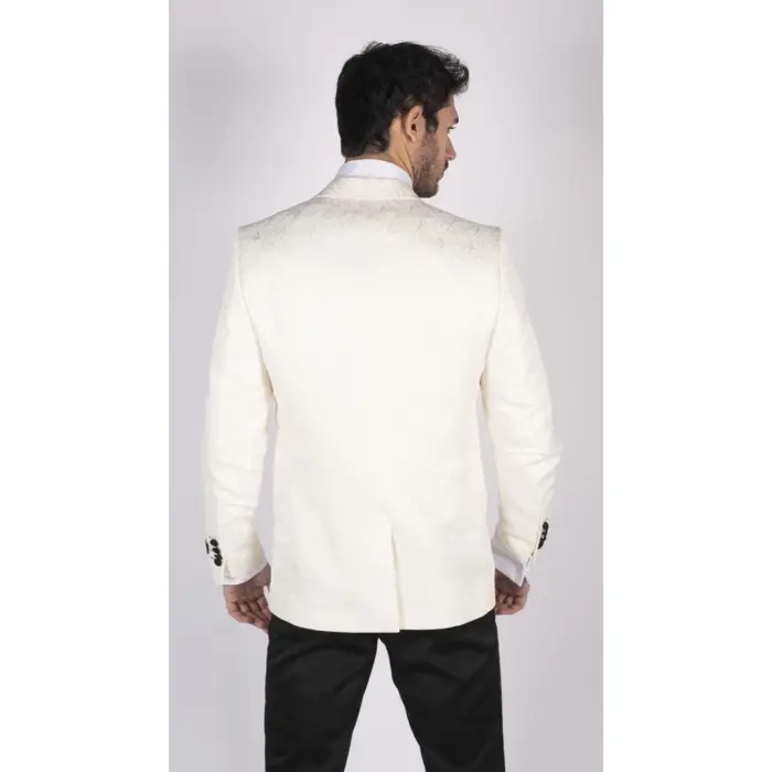 Mens Paisley Tuxedo Blazer And Waistcoat Brocade Dinner Jacket Satin Ivory Black - Image 7
