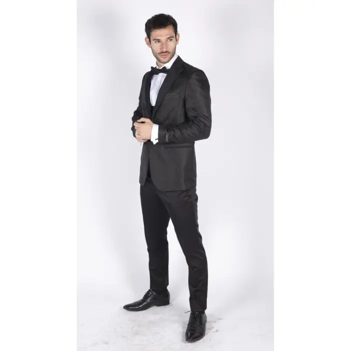 Mens Paisley Tuxedo Blazer And Waistcoat Brocade Dinner Jacket Satin Black Fit - Image 3