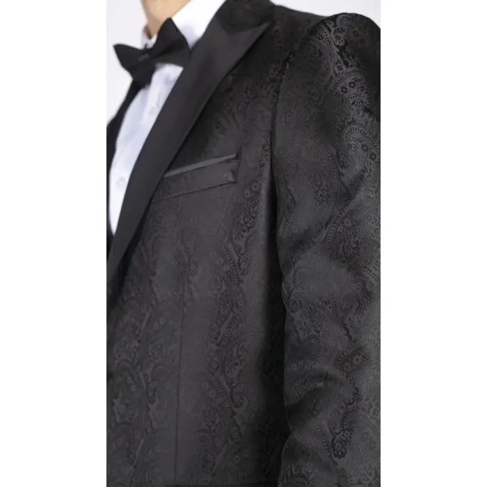 Mens Paisley Tuxedo Blazer And Waistcoat Brocade Dinner Jacket Satin Black Fit - Image 5